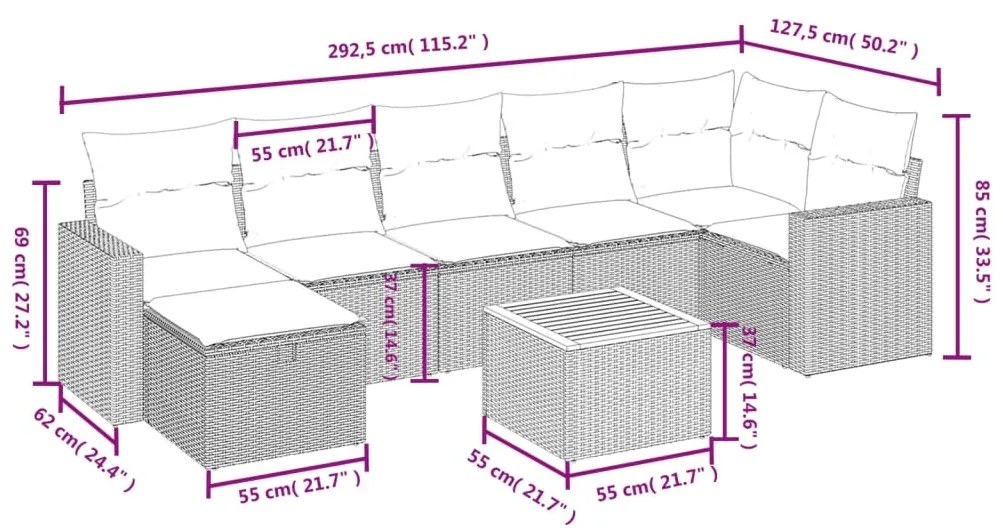 Set divano da giardino 8 pz con cuscini beige in polyrattan