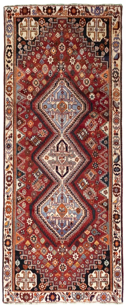 Shiraz Tappeto 110 x 260 Rosso (Iran) Annodato A Mano