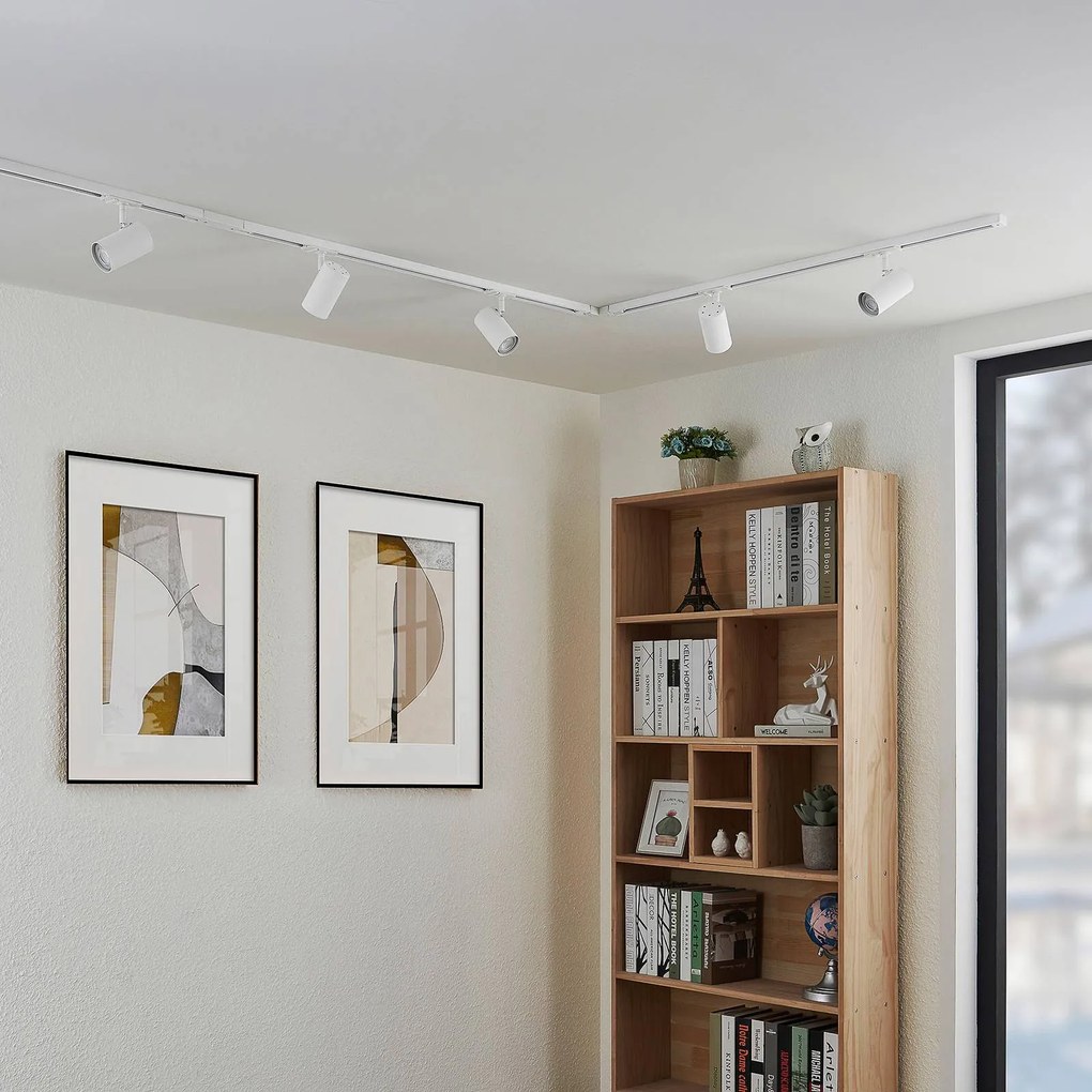 Lindby Sistema binario monofase Linaro, GU10, bianco, a 5 luci Linaro Lindby, dimmerabile, Bianco / Opale, Soggiorno / Sala da pranzo, Metallo, Moderno, Lampada a binario