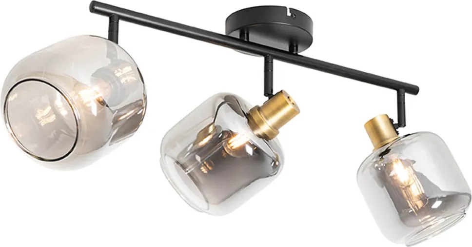 Faretto da soffitto intelligente nero con vetro fumé oblungo incl. 3 Wifi P45 - Zuzanna