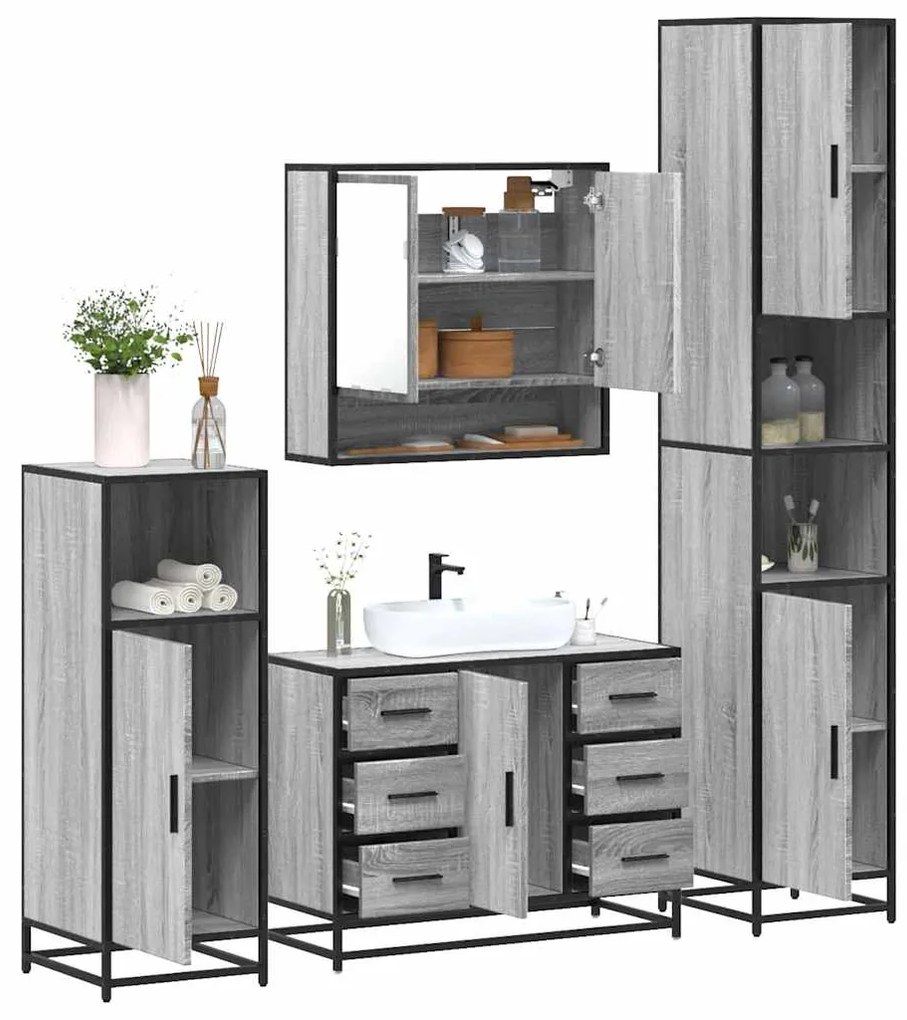 Set Mobili Da Bagno 4 Pz Grigio Sonoma İn Legno Multistrato /