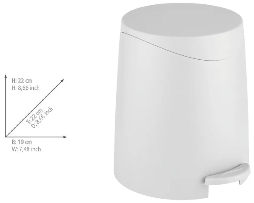 Cestino per la spazzatura bianco opaco in plastica con pedale 3 l Portes – Allstar