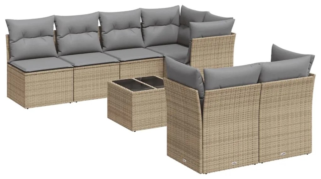 Set Divano da Giardino 8 pz con Cuscini Beige in Polyrattan