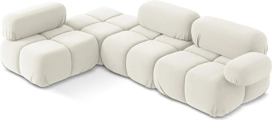 Divano angolare componibile bianco (con penisola a sinistra) con rivestimento in velluto Lokua – Makamii