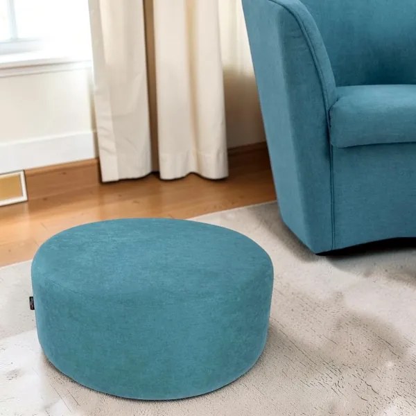 Pouf Tondo Dante L70 cm in Tessuto Antimacchia TURCHESE