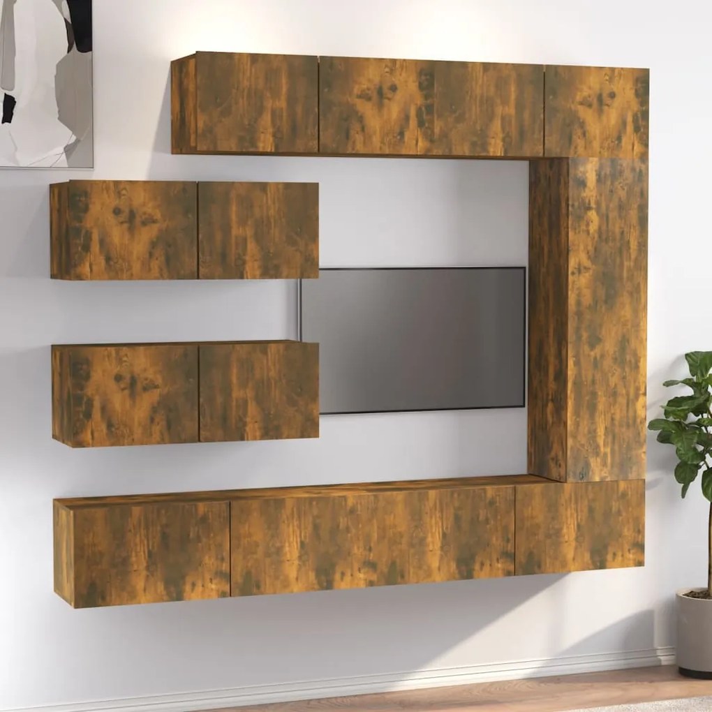 Set di mobili porta tv 7 pz rovere fumo in legno multistrato