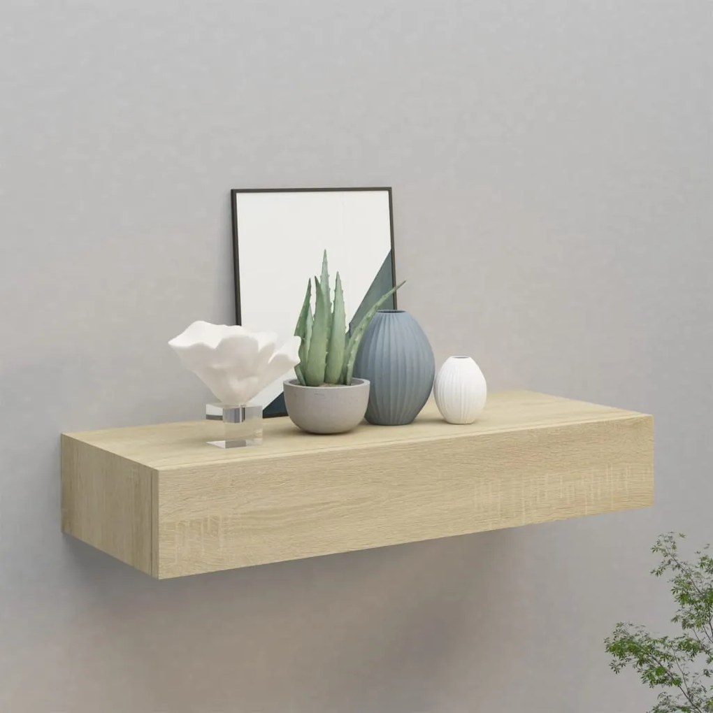 Scaffale Con Cassetti Da Parete Rovere 60x23,5x10 Cm İn Mdf /