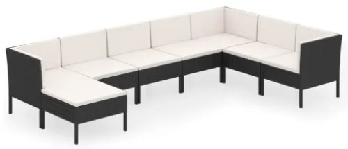 Set Divani da Giardino 8 pz con Cuscini in Polyrattan Nero