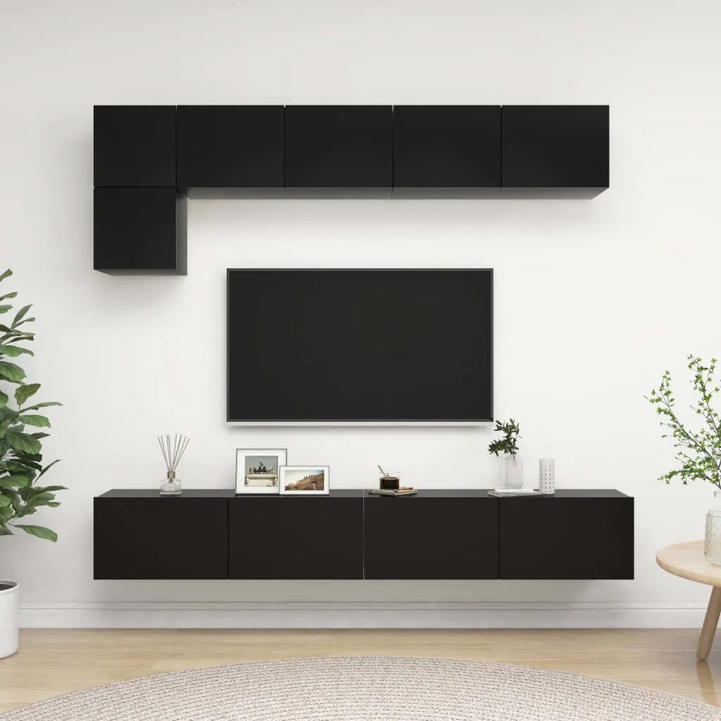 Set Di Mobili Porta Tv 5 Pz Nero İn Legno Multistrato /