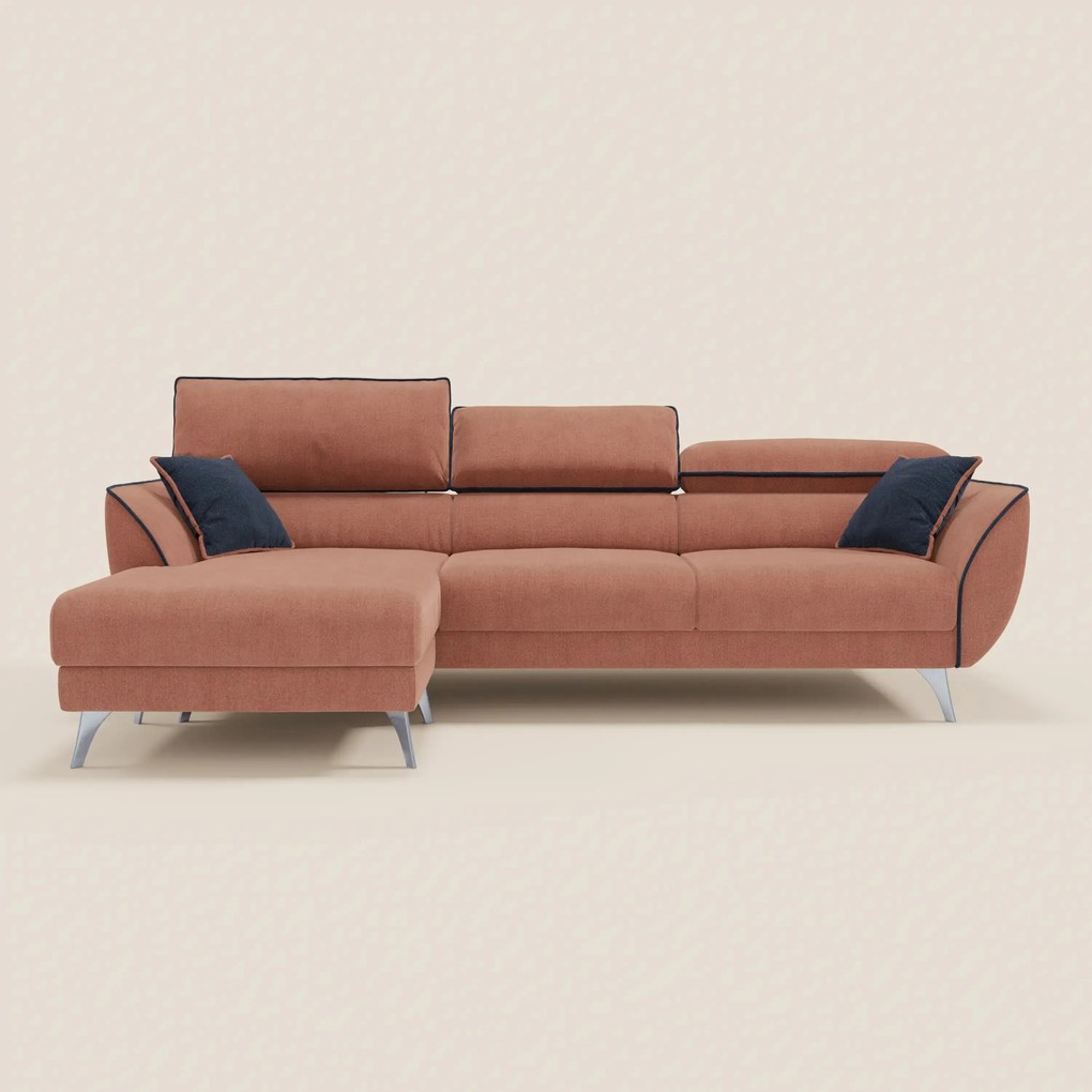 Michelangelo Divano Angolare bicolore con Penisola e Sedute Estensibili - Poggiatesta reclinabili in tessuto smacchiabile T23