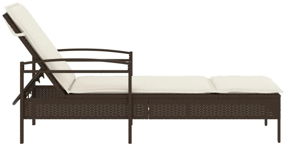 Lettino prendisole con cuscino marrone 63x200x81 cm polyrattan