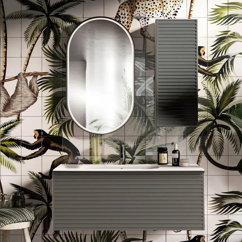 Mobile bagno sospeso con lavabo L 120 x H 40 cm grigio carbone 1 cassetto per vasca centrale Pixel