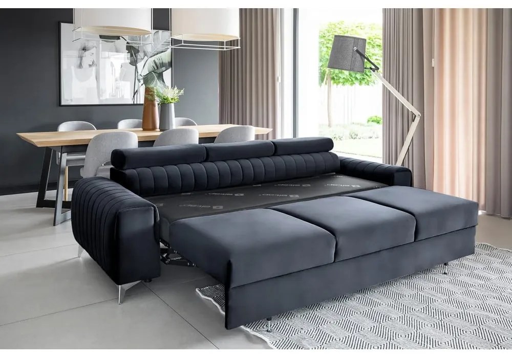 Divano color antracite allungabile e rivestimento in velluto 261 cm Laurence – ELTAP
