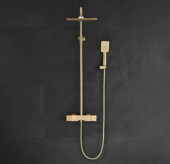Sistema doccia esterno ELITE EDITION BSE1419 con getti massaggianti e cascata, disponibile in più finiture tra cui oro spazzolato e — Oro spazzolato