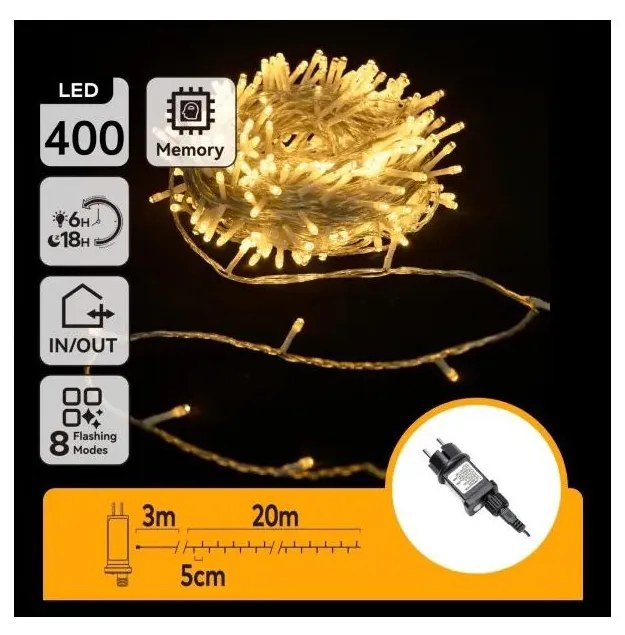 Aigostar - Catena luminosa natalizia LED da esterno, 400 LED, 6W, 230V, 20 m, IP44, bianco caldo