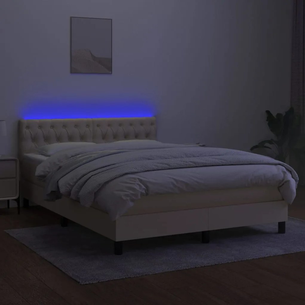 Letto a Molle con Materasso e LED Crema 140x190 cm in Tessuto