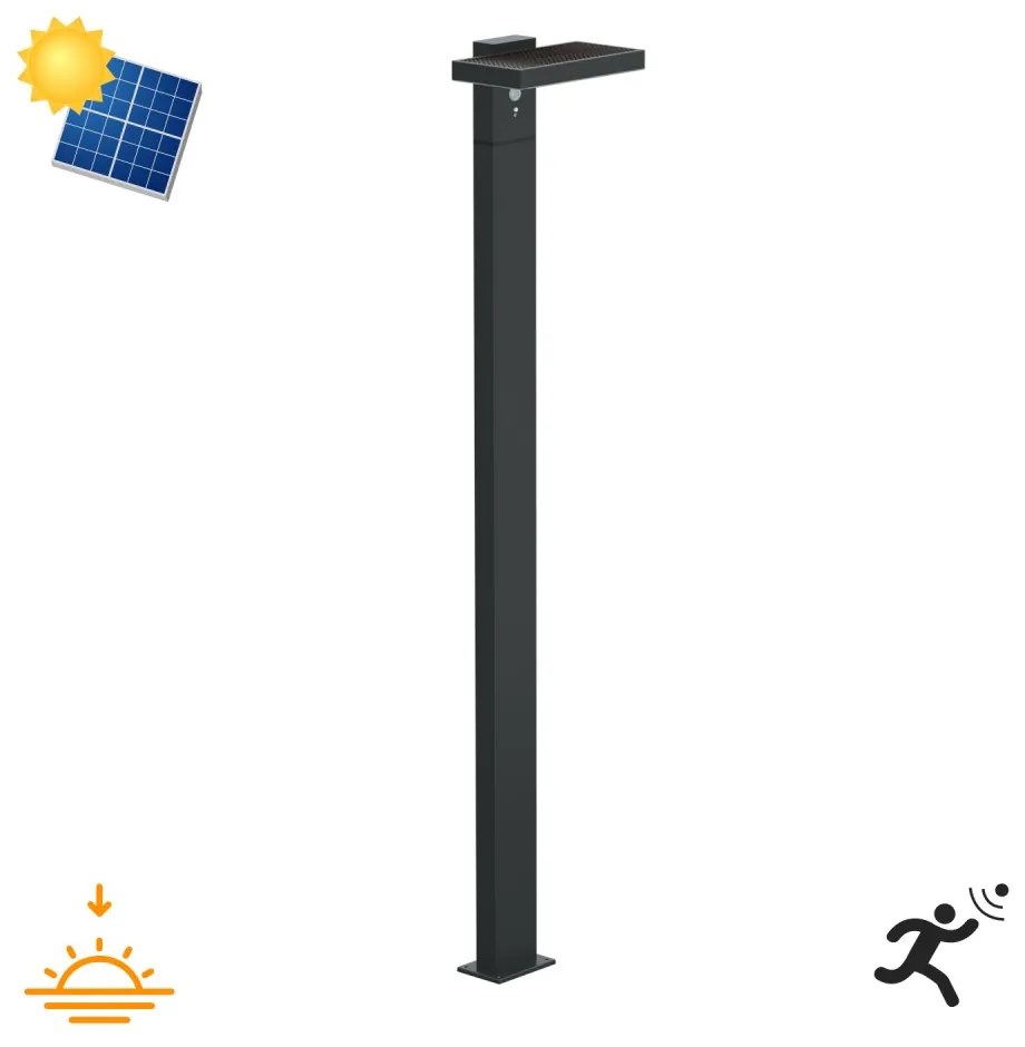 Paletto da giardino Solare Nero 100cm con Sensore di Mov. e Picchetto Colore Bianco Naturale 4.000K