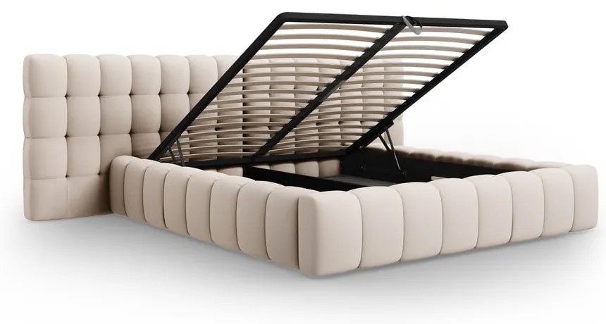 Letto matrimoniale imbottito beige con spazio contenitivo e rete 180x200 cm Mamaia - Micadoni Home