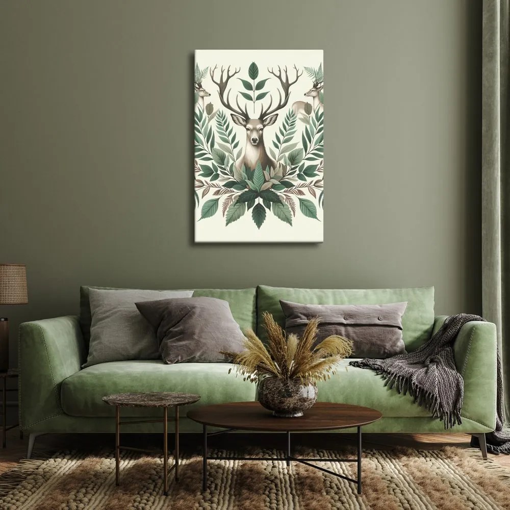 Quadro su tela – Re dei cervi nel verde