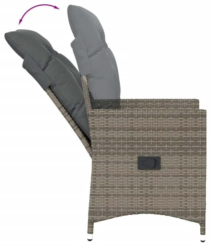 Set da bistrò 3 pz con cuscini grigio in polyrattan