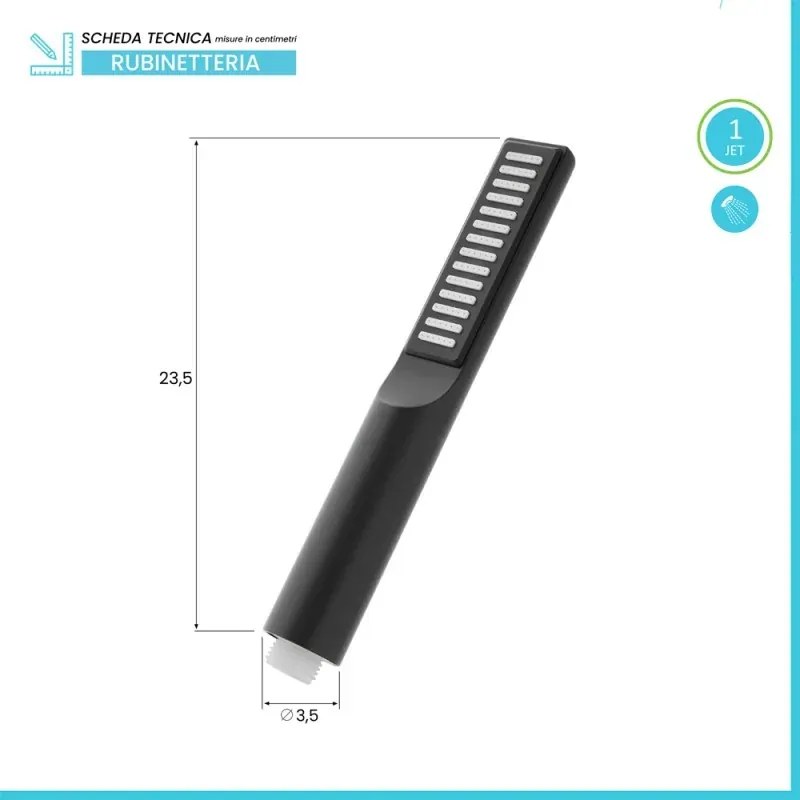 Doccetta monogetto da 23,5 cm nero opaco in ABS anticalcare Hidra