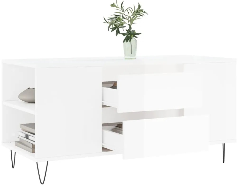 Tavolino Salotto Bianco Lucido 102x44,5x50 cm Legno Multistrato