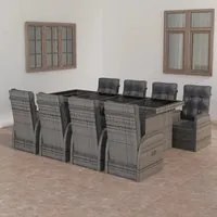 Set da Pranzo da Giardino 9 pz con Cuscini in Polyrattan Grigio 3059340