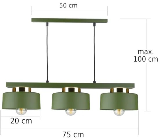 Lampadario a sospensione IGNIA 3xE27/60W/230V verde/oro