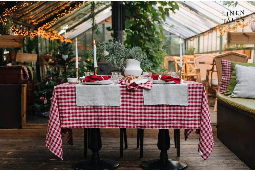 Tovaglia di lino 140x350 cm Red Gingham - Linen Tales