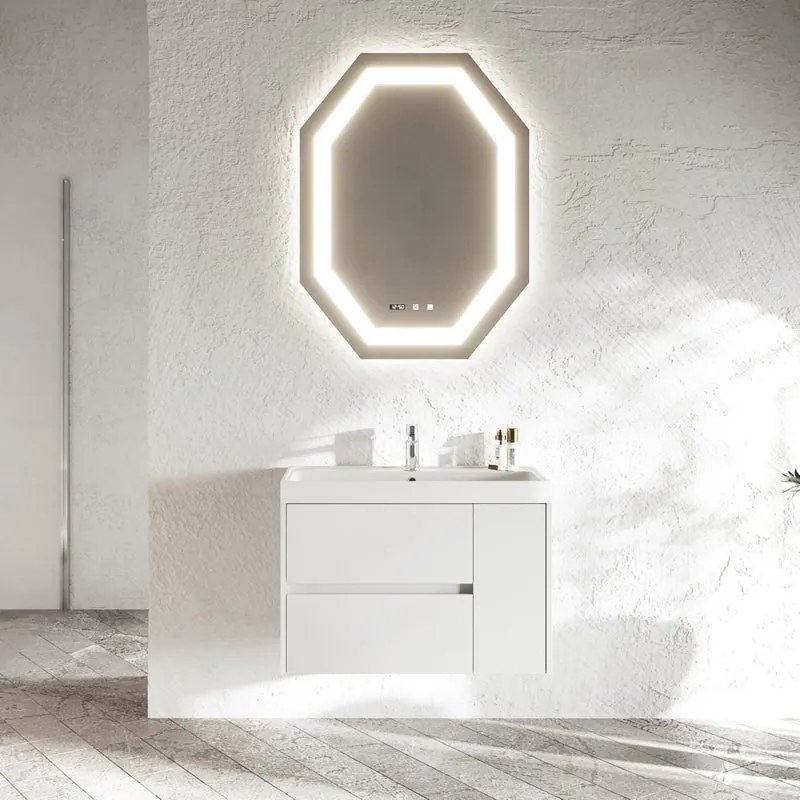 Base sospesa Portofino 80 cm con lavabo e 2 cassetti e 1 anta bianco opaco