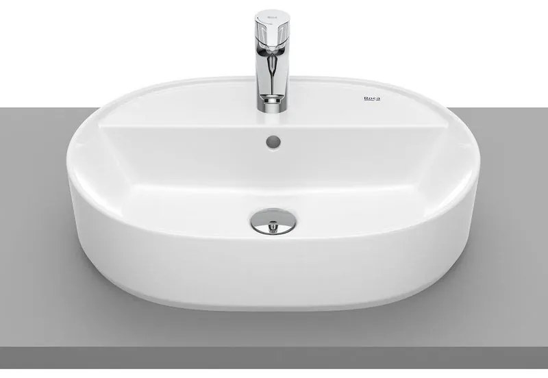Lavabo da appoggio Domus ROCA ovale piletta non inclusa in ceramica L 55 x H 13 x P 40 cm bianco lucido piletta non inclusa