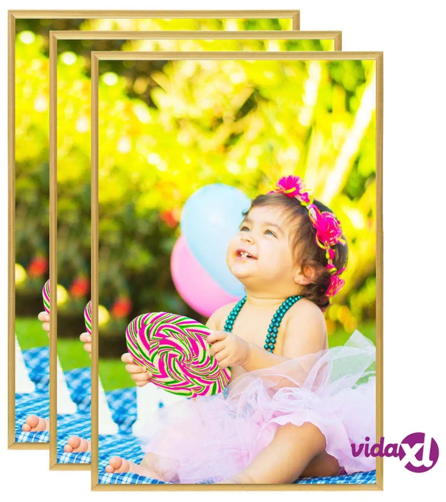 vidaXL Cornici Foto Collage 3 pz da Tavolo Oro 21x29,7cm in MDF