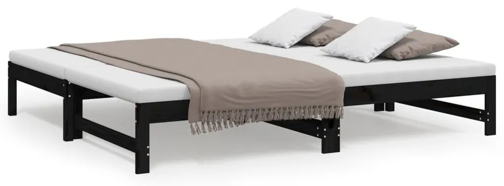 Dormeuse estraibile nera 2x(90x190) cm legno massello di pino