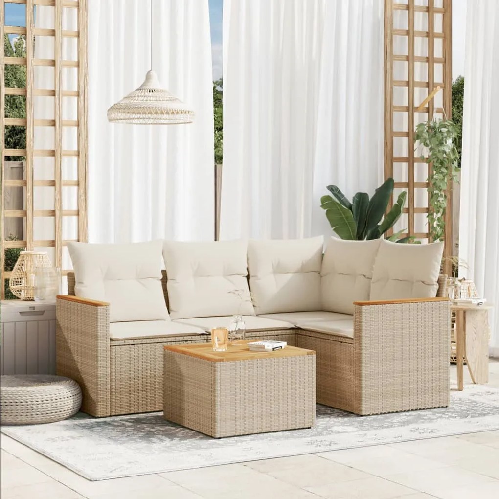 Set divano da giardino 5 pz con cuscini beige in polyrattan