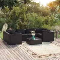 Set Salotto da Giardino 7 pz con Cuscini in Polyrattan Nero cod mxl 40418