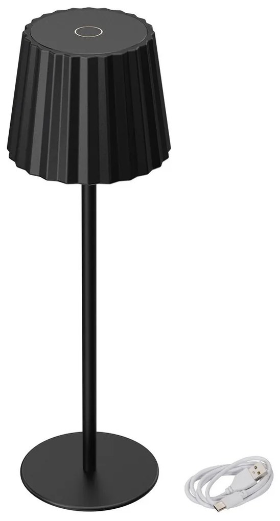 Lampada da Tavolo Ricaricabile 2.2W IP54 CCT Dimmerabile - Nero Rigato