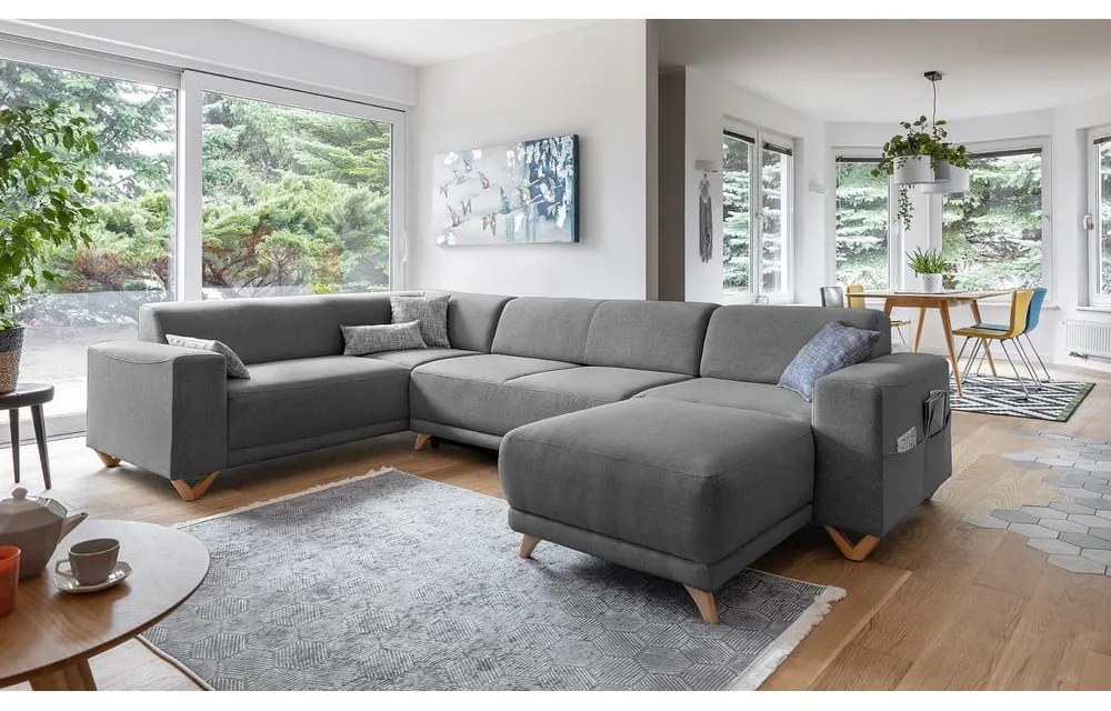 Divano angolare grigio allungabile e con contenitore (penisola a sinistra/a U) Classy Sophie – Miuform