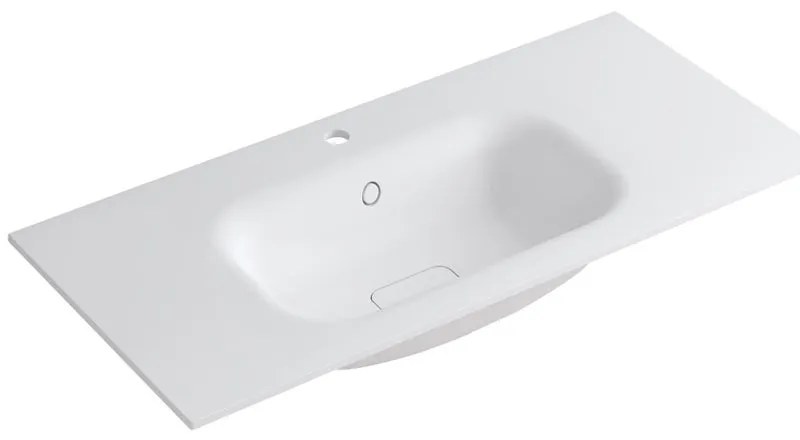 Lavabo a incasso rettangolare vasca centrale L 100.5 x H 15 x P 46 cm in resina bianco opaco