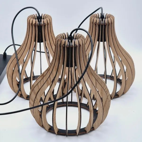 Lampadario a sospensione con filo TUCCI 3xE27/15W/230V quercia/nero