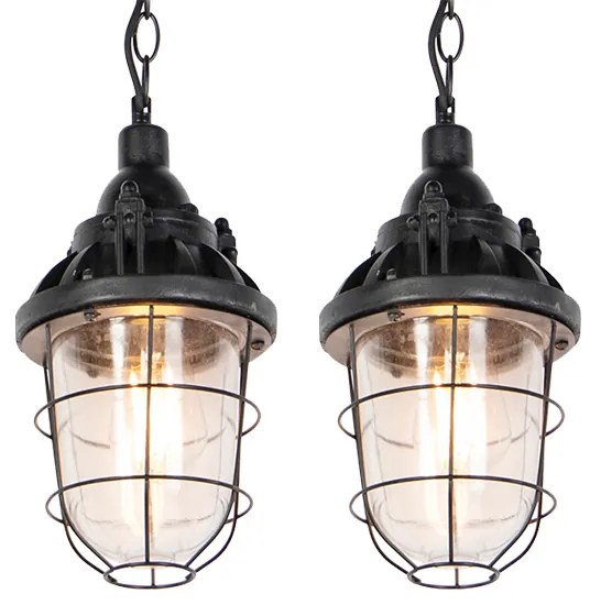 Set di 2 lampade a sospensione industriali nere - Cabin