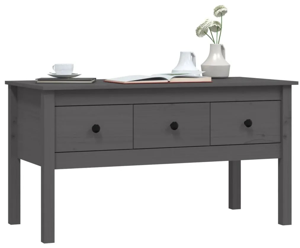 Tavolino da salotto grigio 102x49x55 cm legno massello di pino