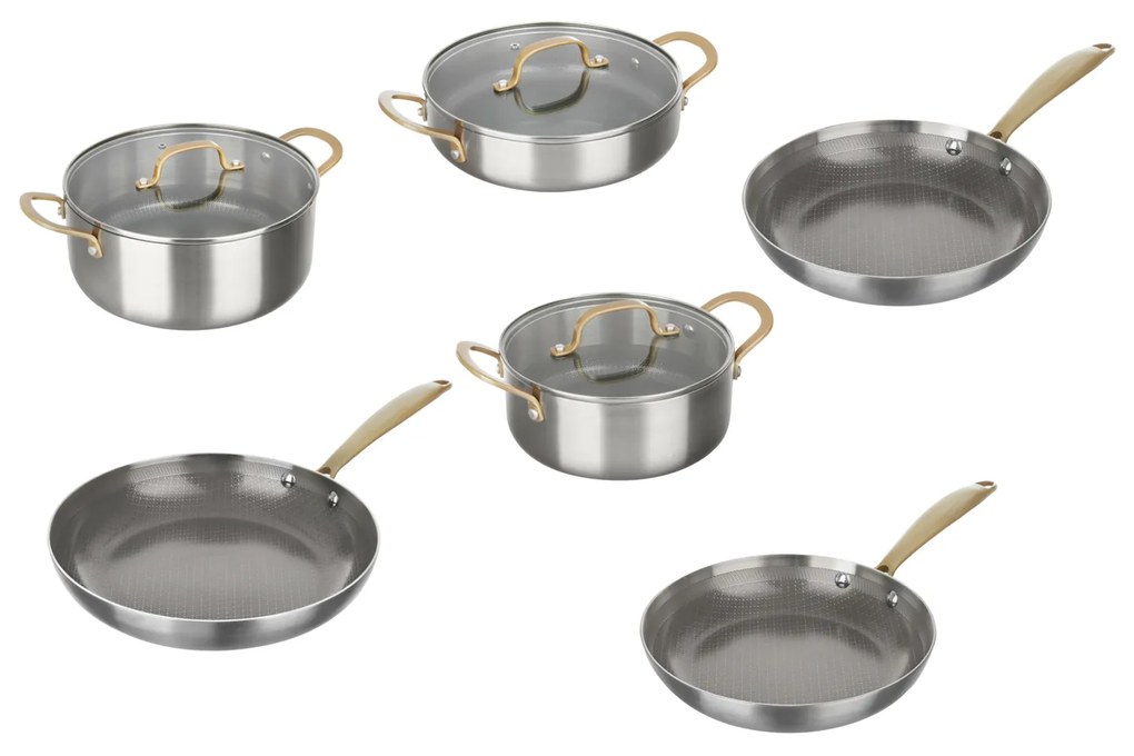 Batteria pentole 9 pezzi Tri - Ply Gold triplo strato