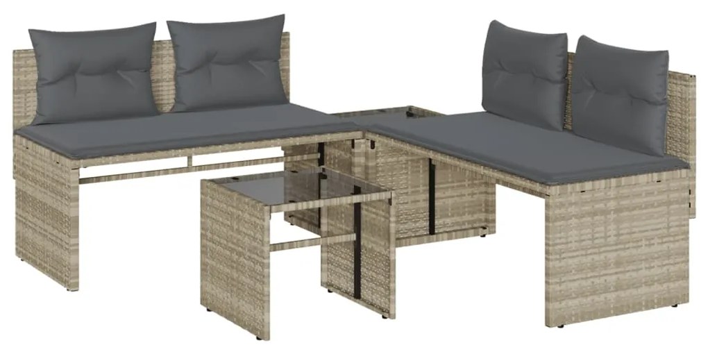 Set divano da giardino 4pz con cuscini grigio chiaro polyrattan