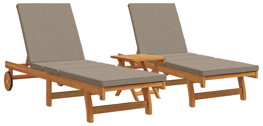 Sdraio con ruote 2 pcs con tavolo e cuscino in legno di acacia massello
