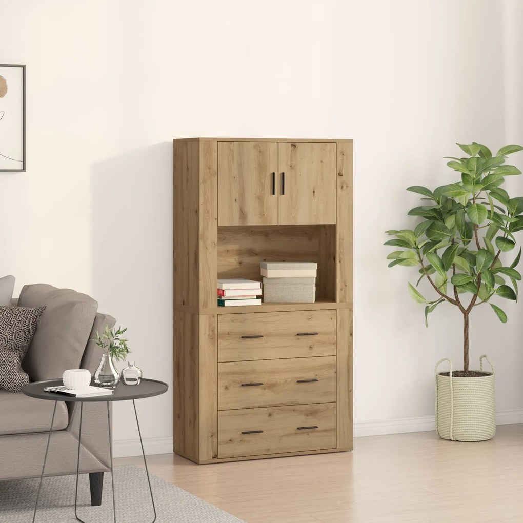 Mobile alto in rovere artigianale 80x33x150 cm legno ingegnerizzato