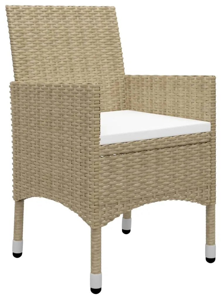Set bistrot da giardino 3 pz polyrattan e vetro temperato beige