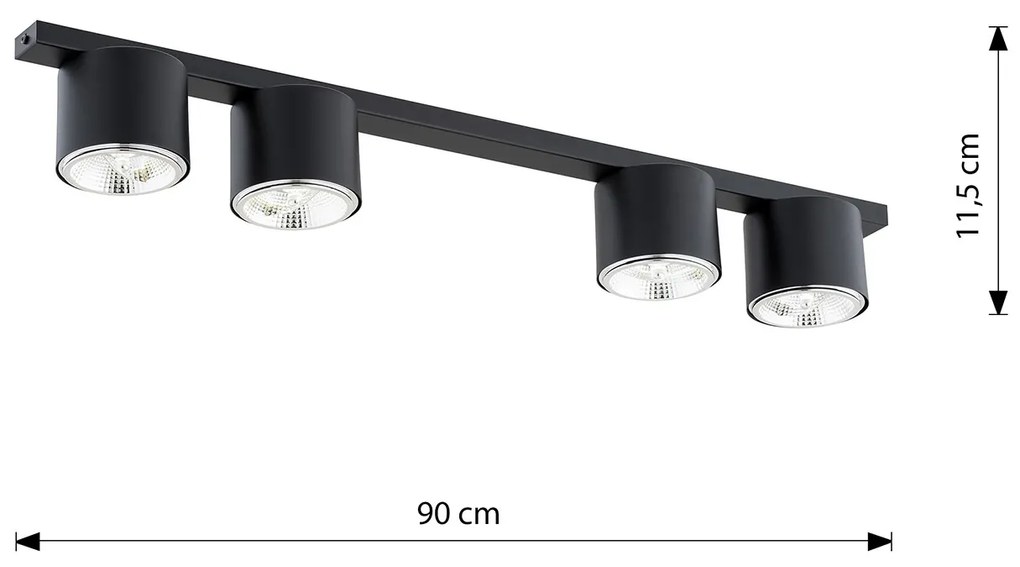 Plafoniera Moderna 4 Luci Faretti Ptah In Acciaio Nero