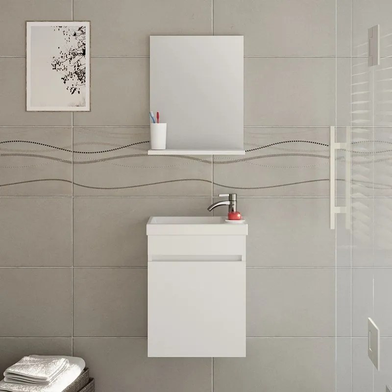 Kamalu - Mobiletto 40 con specchio colore bianco opaco | LAC-POLIS-40-B