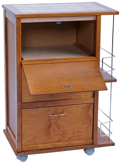 Carrello da cucina con ante a ribalta e portabottiglie Rovere