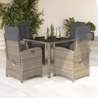 Set da Pranzo da Giardino 5 pz con Cuscini in Polyrattan Grigiocod mxl 89997